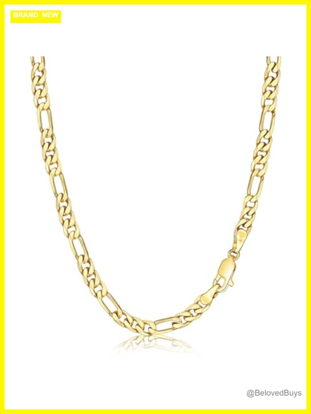 14K Gold Plated Figaro Chain Necklace 3mm 5mm Lobster Clasp Unisex